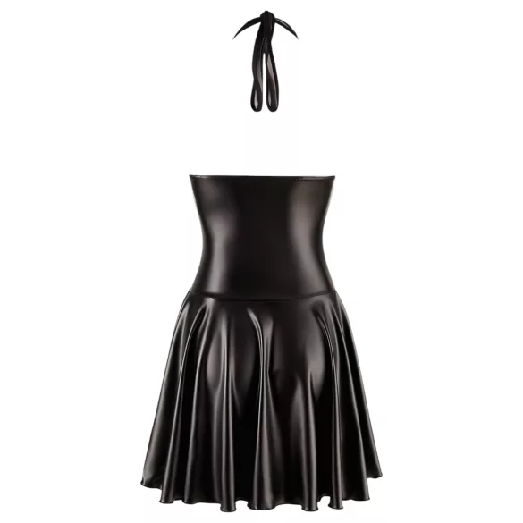 Noir - robe plissée sexy - col tour de cou - buste transparent - noir