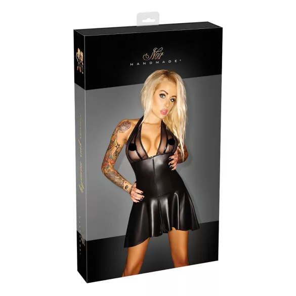 Noir - robe plissée sexy - col tour de cou - buste transparent - noir - M
