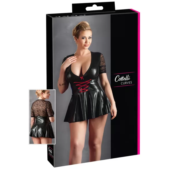 Cottelli - Robe grande taille brillante - corset rouge - noir