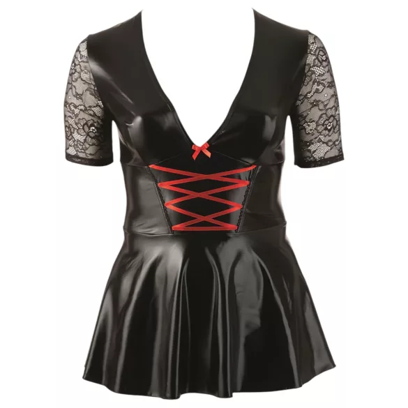 Cottelli - Robe grande taille brillante - corset rouge - noir