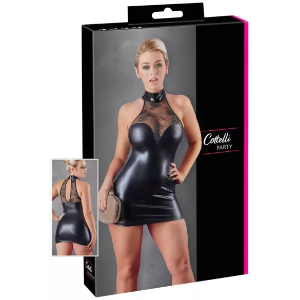 Cottelli - robe courte brillante à dentelle col tour de cou - noir