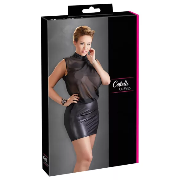Cottelli - robe grande taille transparente - chiffon brillant noir - 3XL