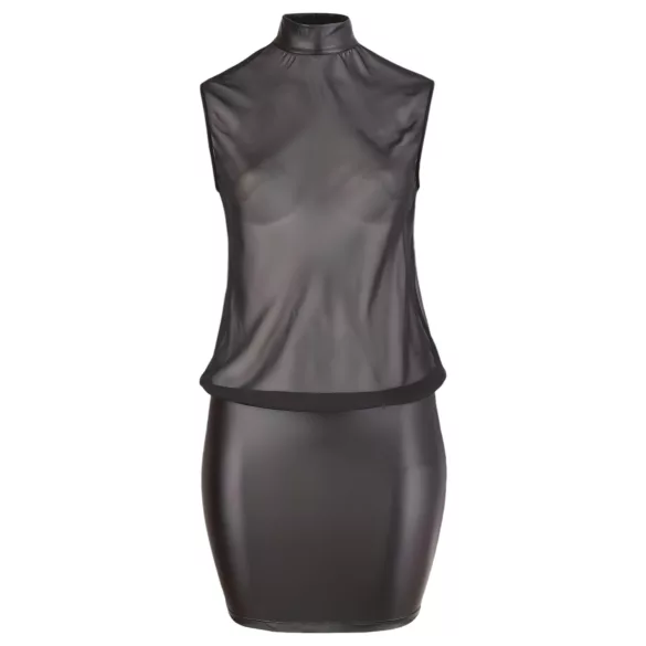 Cottelli - robe grande taille transparente - chiffon brillant noir - 3XL