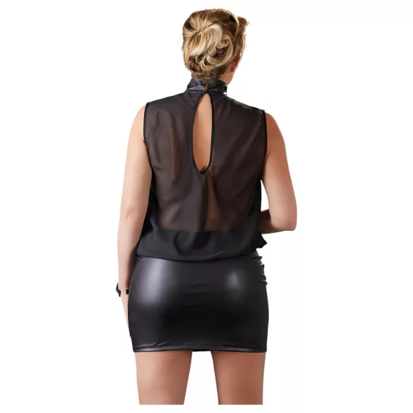 Cottelli - robe grande taille transparente - chiffon brillant noir - 4XL