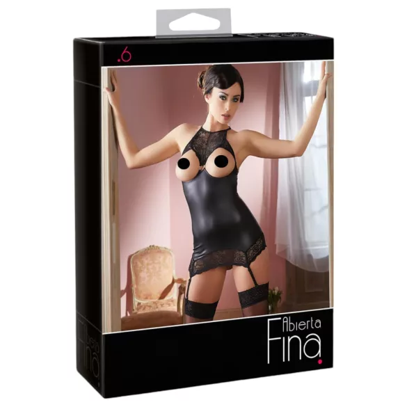Abierta Fina - robe courte sexy - effet brillant - noir - XL