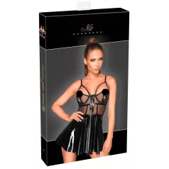 Noir - robe en vinyle avec empiècements résille - noir