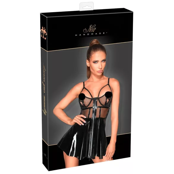 Noir - robe en vinyle avec empiècements résille - noir - L