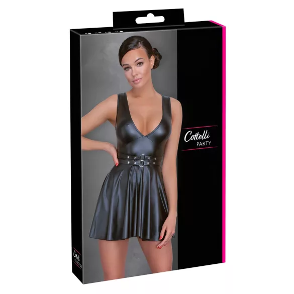 Cottelli - robe plissée sexy - ceinture incluse - noir - M