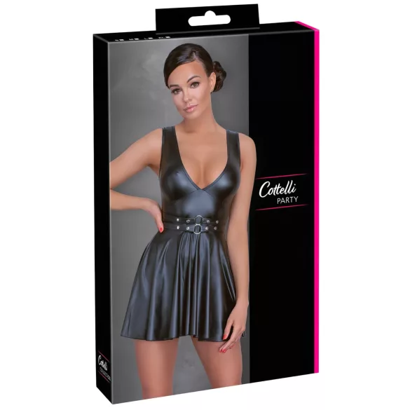 Cottelli - robe plissée sexy - ceinture incluse - noir - L