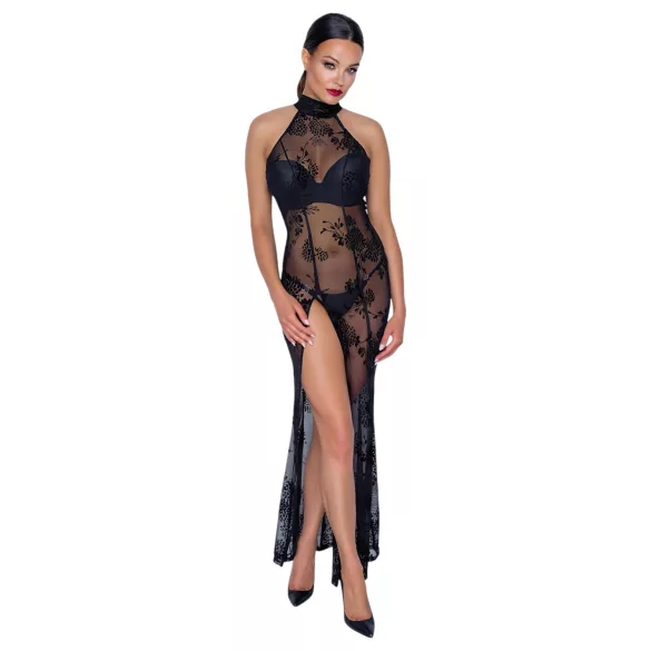 Noir - robe longue transparente à motifs floraux - noir - M