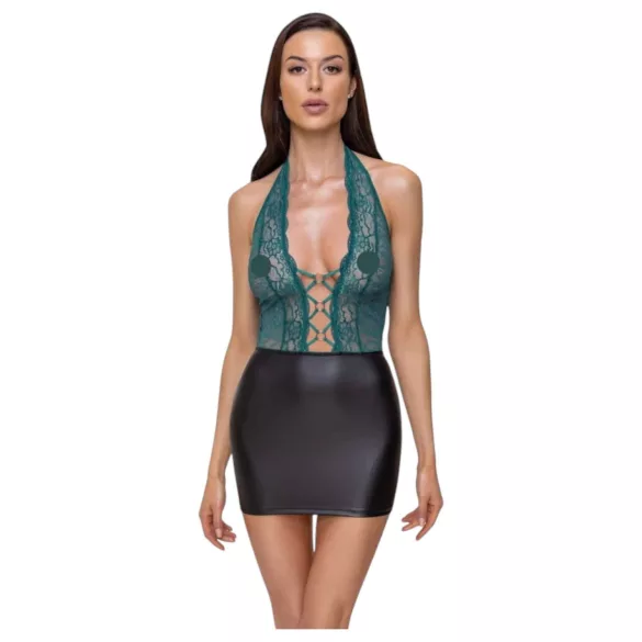 Cottelli - robe brillante en dentelle avec laçage (noir-vert) - M