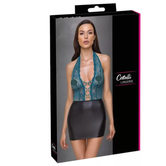Cottelli - robe moulante lacets dentelle effet brillant - noir vert - L
