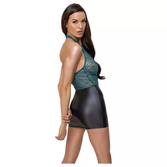 Cottelli - robe moulante lacets dentelle effet brillant - noir vert - XL