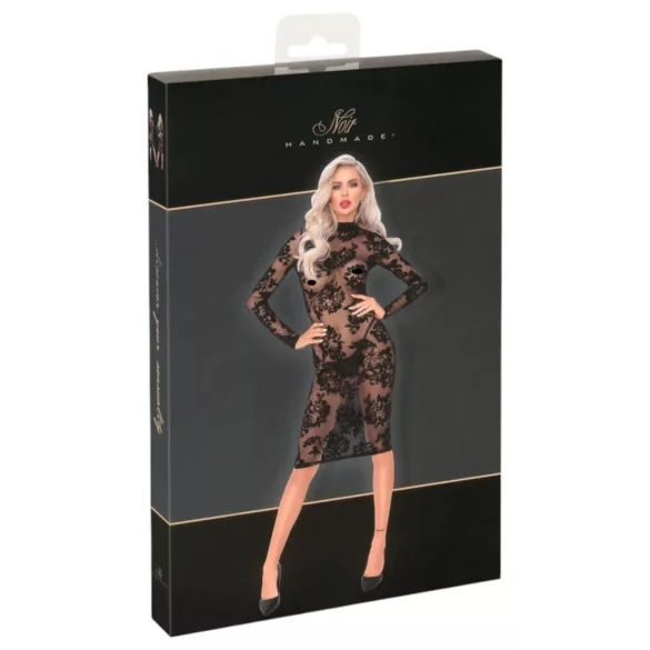 Noir - robe à manches longues avec motif de roses (noir)