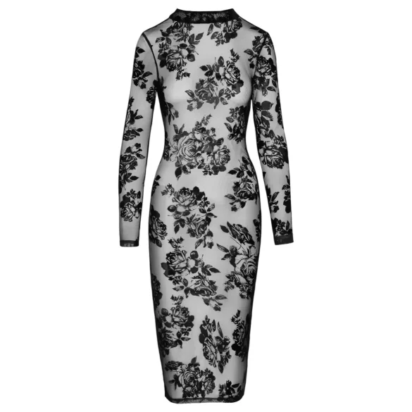Noir - robe à manches longues avec motif de roses (noir)