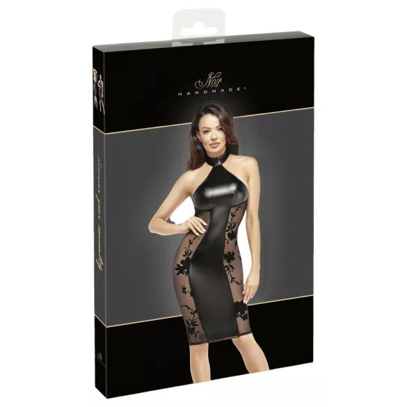 Noir - Robe brillante à col halter (noir) - L