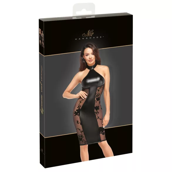 Noir - Robe brillante à col halter (noir) - L