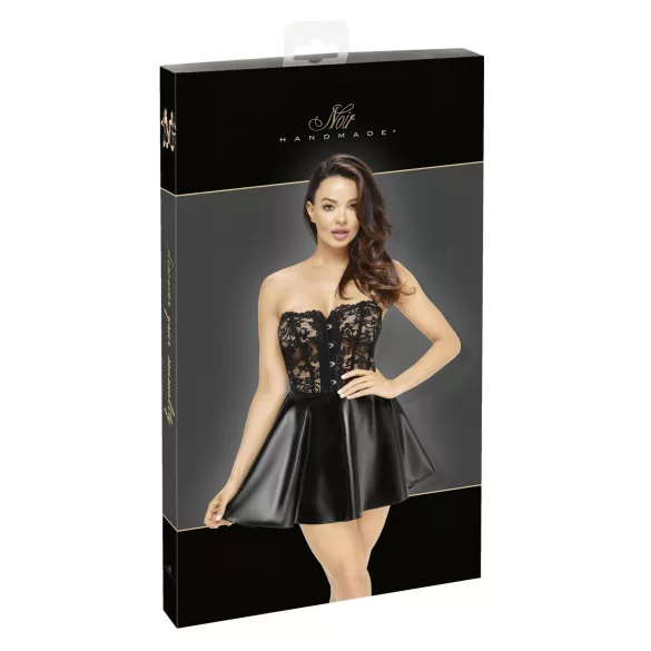 Noir - robe mini moulante - haut dentelle - effet brillant - noir