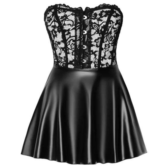 Noir - robe mini moulante - haut dentelle - effet brillant - noir - L