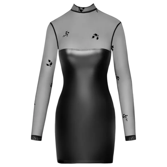 Noir - robe moulante transparente haut brillant - noir