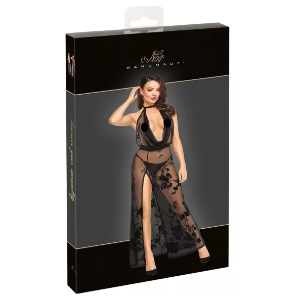 Noir - robe maxi transparente motif floral (noir) - M