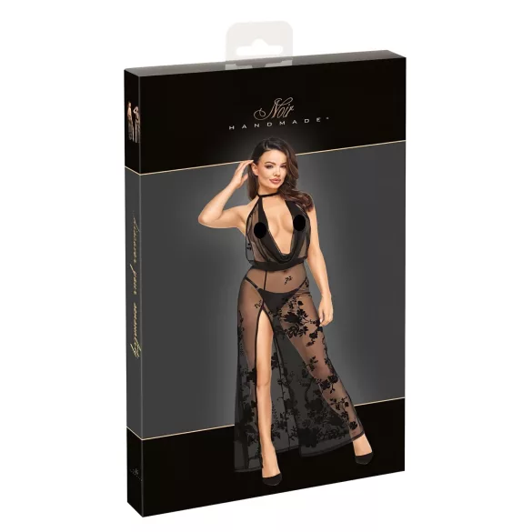 Noir - robe maxi transparente motif floral (noir) - L