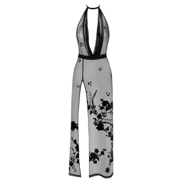 Noir - robe maxi transparente motif floral (noir) - L