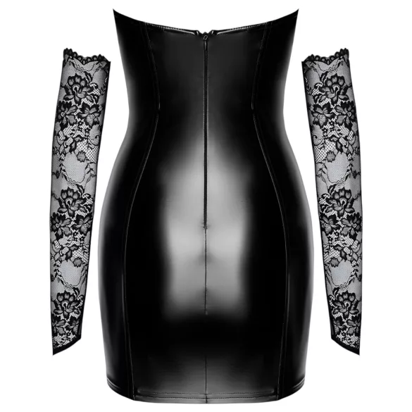 Noir - robe brillante avec empiècement en dentelle (noir)