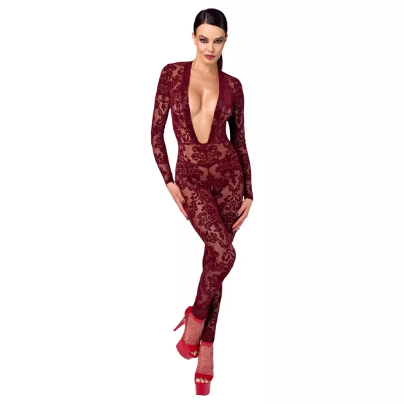 Noir Kink Royal - body résille transparent - rouge - M