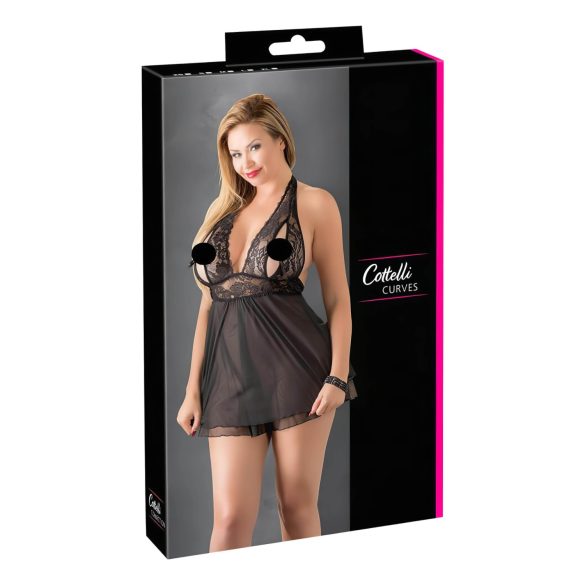 Cottelli Plus Size - babydoll en dentelle légère (noir) - 4XL