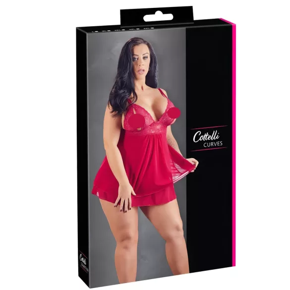 Cottelli Plus Size - babydoll sexy en dentelle - grande taille - rouge - XL