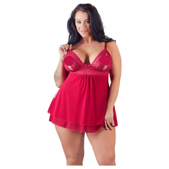 Cottelli Plus Size - babydoll sexy en dentelle - grande taille - rouge - 4XL