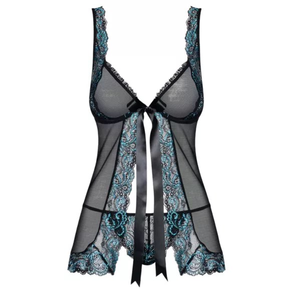 Obsessive Amanta - babydoll et string - dentelle brodée - noir turquoise - L/XL