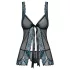 Obsessive Amanta - babydoll et string - dentelle brodée - noir turquoise - L/XL