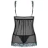Obsessive Amanta - babydoll et string - dentelle brodée - noir turquoise - L/XL