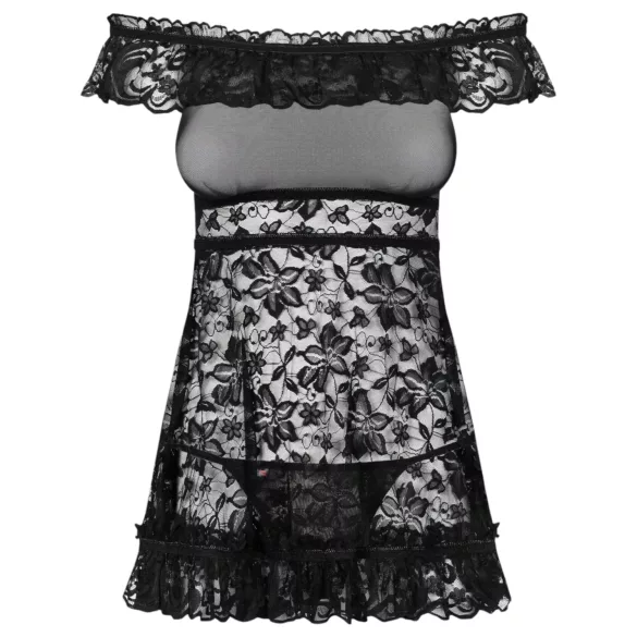 Obsessive - Babydoll à volants avec string - noir - L/XL