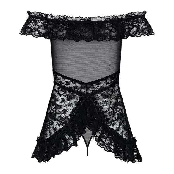 Obsessive - Babydoll à volants avec string - noir - L/XL