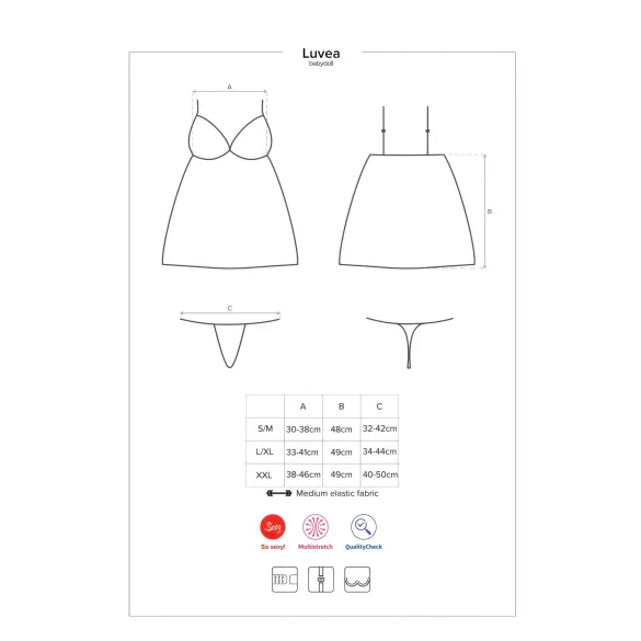 Obsessive Luvae - nuisette à fleurs avec strass et string - noir - L/XL