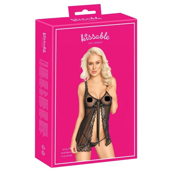 Babydoll noir ouvert à embrasser - L/XL