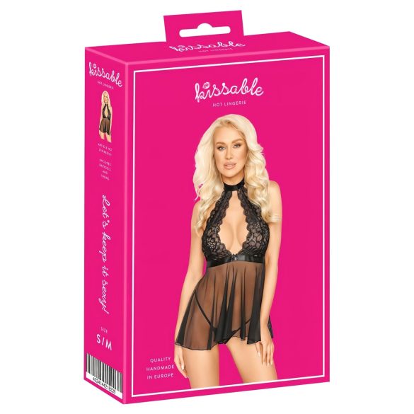 Kissable - nuisette babydoll dentelle tour de cou - noir - L/XL