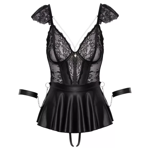 Cottelli Bondage - Robe en dentelle avec menottes (noir)