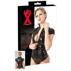 LATEX - haut femme manches courtes zippé - latex noir