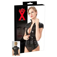   Haut femme à manches courtes en latex avec fermeture éclair (noir)