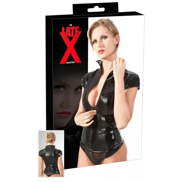 LATEX - haut femme manches courtes zippé - latex noir - M