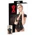 Haut femme à manches courtes en latex avec fermeture éclair (noir) - XL