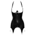 Late X - haut porte-jarretelles en latex à paniers ouverts (noir)