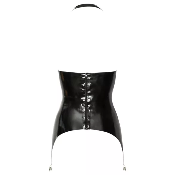 Late X - haut porte-jarretelles en latex à paniers ouverts (noir) - M