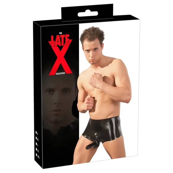 LATEX - boxer homme avec gaine pénis - latex noir - L/XL