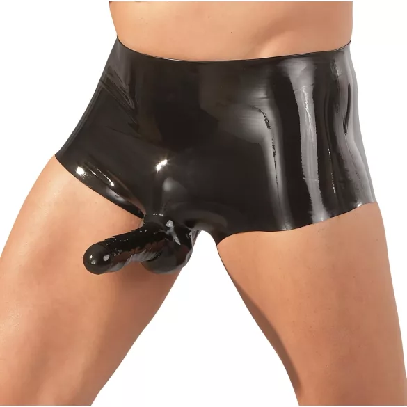 LATEX - boxer homme avec gaine pénis - latex noir - L/XL