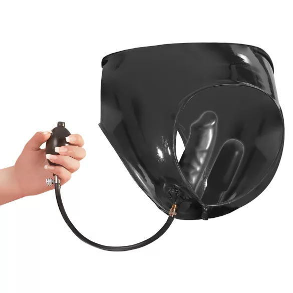LATEX - culotte femme avec 2 godemichés internes gonflables - noir - L